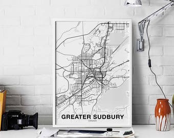 GREATER SUDBURY Canada map poster Hometown City Print Modern Home Decor Office Decoration Wall Art Dorm Bedroom Gift