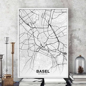 BASEL Switzerland map poster black white Hometown City Print Modern Home Decor Office Decoration Wall Art Dorm Bedroom Gift