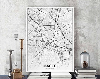 BASEL Switzerland map poster black white Hometown City Print Modern Home Decor Office Decoration Wall Art Dorm Bedroom Gift