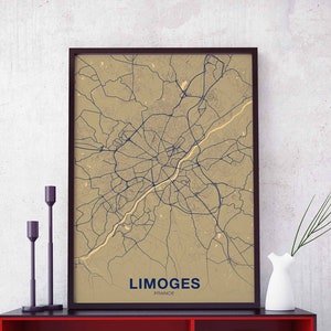 LIMOGES France carte affiche couleurs ville natale ville impression moderne décor à la maison bureau décoration mur art dortoir chambre cadeau