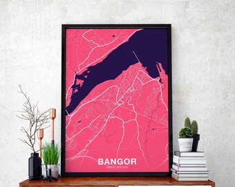 BANGOR Great Britain poster color Hometown City Print Modern Home Decor Office Decoration Wall Art Dorm Bedroom Gift