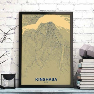 KINSHASA zaïre carte affiche couleur ville natale ville impression moderne décor à la maison bureau décoration mur art dortoir chambre cadeau