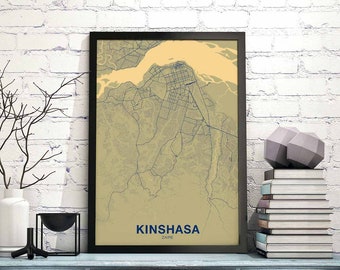 KINSHASA Zaire map poster color Hometown City Print Modern Home Decor Office Decoration Wall Art Dorm Bedroom Gift