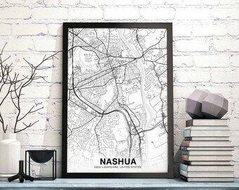 NASHUA New Hampshire NH US map poster black white  Hometown City Print Modern Home Decor Office Decoration Wall Art Dorm Bedroom Gift