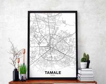 TAMALE Ghana map poster black white Hometown City Print Modern Home Decor Office Decoration Wall Art Dorm Bedroom Gift