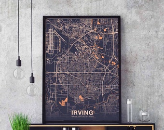IRVING Texas TX USA poster color Hometown City Print Modern Home Decor Office Decoration Wall Art Dorm Bedroom Gift