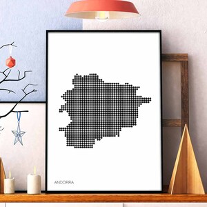 ANDORRA Landkarte Poster schwarz weiss Wandbild Landkarte Design modern schweizerisch skandinavisch nordisch Einweihungsparty Reise Schlafzimmer