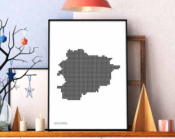 ANDORRA minimal dots retro map poster black white wall decor design modern swiss scandinavian nordic housewarming travel bedroom