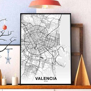 VALENCIA Spanien Karte Poster schwarz weiß Hometown City Print Modernes Wohndekor Büro Dekoration Wand Kunst Wohnheim Schlafzimmer Geschenk