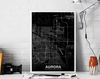 AURORA Colorado CO US map poster black white Hometown City Print Modern Home Decor Office Decoration Wall Art Dorm Bedroom Gift