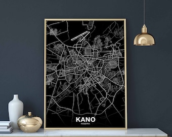 KANO Nigeria map poster black white Hometown City Print Modern Home Decor Office Decoration Wall Art Dorm Bedroom Gift