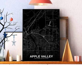 APPLE VALLEY  California CA us map poster black white Hometown City Print Modern Home Decor Office Decoration Wall Art Dorm Bedroom Gift