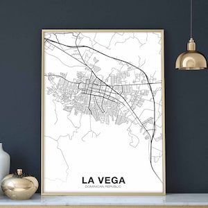 Póster con mapa de LA VEGA, República Dominicana, en blanco y negro, ciudad natal, impresión moderna, decoración del hogar, decoración de la oficina, arte de pared, dormitorio, regalo