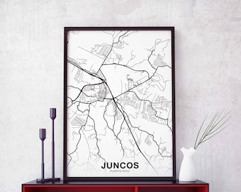 JUNCOS Puerto Rico PR map poster black white Hometown City Print Modern Home Decor Office Decoration Wall Art Dorm Bedroom Gift