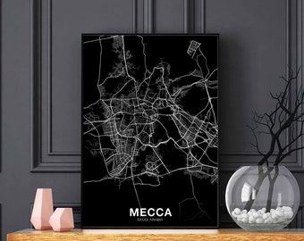 MECCA Saudi Arabia map poster black white Hometown City Print Modern Home Decor Office Decoration Wall Art Dorm Bedroom Gift