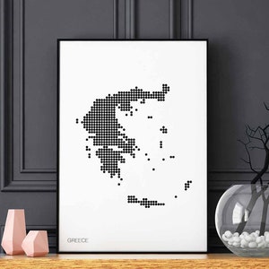 GRIECHENLAND minimal dots Retro Karte schwarz weiß Wand Dekor Design modern schweizer skandinavisch nordisch Einweihungsparty