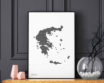 GREECE minimal dots retro map poster black white wall decor design modern swiss scandinavian nordic housewarming travel