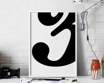 Number 3 black white wall decor design motto swiss scandinavian minimal art modern quote nordic