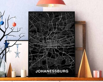 JOHANNESBURG South Africa map poster black white Hometown City Print Modern Home Decor Office Decoration Wall Art Dorm Bedroom Gift