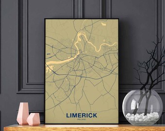 LIMERICK Ireland map poster color Hometown City Print Modern Home Decor Office Decoration Wall Art Dorm Bedroom Gift