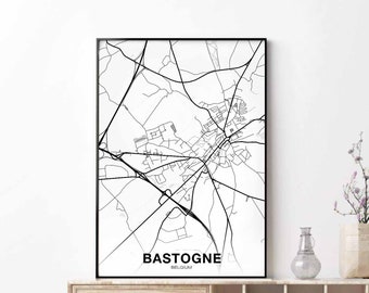 BASTOGNE Belgium map poster black white Hometown City Print Modern Home Decor Office Decoration Wall Art Dorm Bedroom Gift
