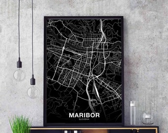MARIBOR Slovenia map poster black white Hometown City Print Modern Home Decor Office Decoration Wall Art Dorm Bedroom Gift
