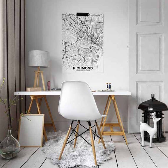 Richmond Virginia Va Usa Map Poster Black White Wall Decor Etsy