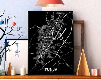 TUNJA Colombia map poster black white Hometown City Print Modern Home Decor Office Decoration Wall Art Dorm Bedroom Gift