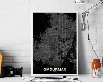 OMDURMAN Sudan map poster black white Hometown City Print Modern Home Decor Office Decoration Wall Art Dorm Bedroom Gift