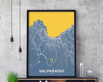 VALPARAISO Chile map poster color Hometown City Print Modern Home Decor Office Decoration Wall Art Dorm Bedroom Gift