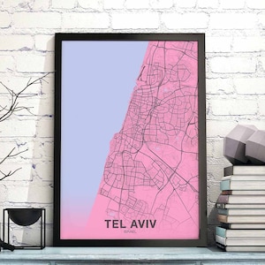 TEL AVIV israël carte affiche couleur ville natale ville impression moderne décor à la maison bureau décoration mur art dortoir chambre cadeau