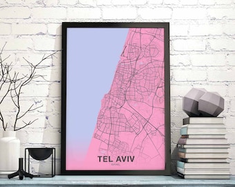 TEL AVIV Israel map poster color Hometown City Print Modern Home Decor Office Decoration Wall Art Dorm Bedroom Gift