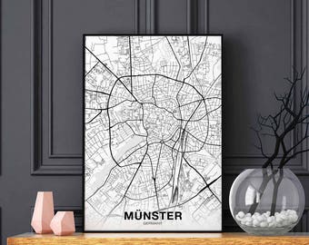 MUNSTER MÜNSTER Germany map poster black white Hometown City Print Modern Home Decor Office Decoration Wall Art Dorm Bedroom Gift