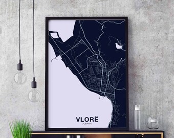 VLORE Albania poster color Hometown City Print Modern Home Decor Office Decoration Wall Art Dorm Bedroom Gift