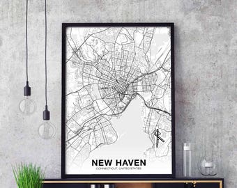 NEW HAVEN Connecticut CT usa map poster black white Hometown City Print Modern Home Decor Office Decoration Wall Art Dorm Bedroom Gift