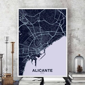 ALICANTE Spain Map Poster Color Hometown City Print Modern Home Decor Office Decoration Wall Art ...