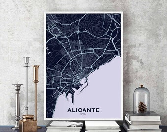 ALICANTE Spain map poster color Hometown City Print Modern Home Decor Office Decoration Wall Art Dorm Bedroom Gift