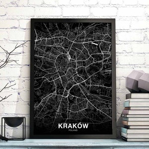 Cracovie cracovie pologne carte affiche noir blanc ville natale ville impression moderne décor à la maison bureau décoration mur art dortoir chambre cadeau