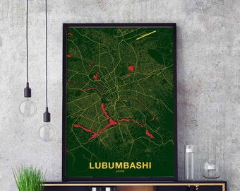 LUBUMBASHI Zaire map poster color Hometown City Print Modern Home Decor Office Decoration Wall Art Dorm Bedroom Gift