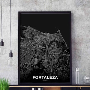 FORTALEZA Brasilien Karte Poster schwarz weiß Hometown City Print Moderne Wohnkultur Büro Dekoration Wand Kunst Wohnheim Schlafzimmer Geschenk
