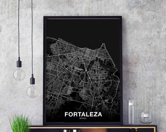 FORTALEZA Brazil map poster black white Hometown City Print Modern Home Decor Office Decoration Wall Art Dorm Bedroom Gift