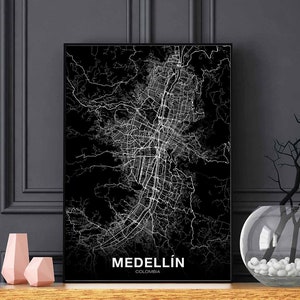 MEDELLIN, colombie, carte, affiche, noir blanc, ville natale, ville, impression, moderne, décoration intérieure, bureau, décoration, mur, art, dortoir, chambre, cadeau