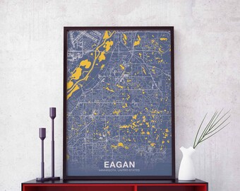EAGAN Minnesota MN US map poster color Hometown City Print Modern Home Decor Office Decoration Wall Art Dorm Bedroom Gift