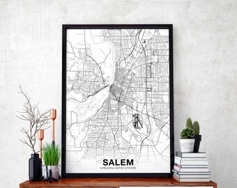SALEM Oregon OR USA map poster black white Hometown City Print Modern Home Decor Office Decoration Wall Art Dorm Bedroom Gift