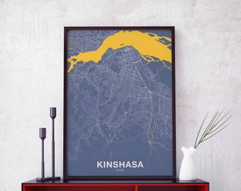 KINSHASA Zaire  poster color Hometown City Print Modern Home Decor Office Decoration Wall Art Dorm Bedroom Gift