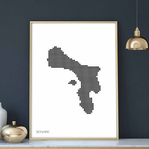 BONAIRE minimal points rétro carte affiche noir blanc décoration murale design moderne suisse scandinave nordique pendaison de crémaillère voyage chambre