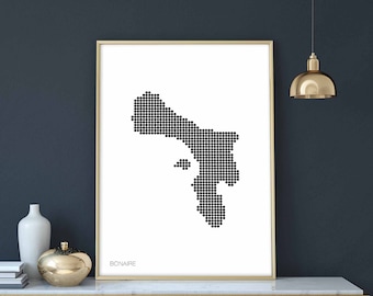 BONAIRE minimal dots retro map poster black white wall decor design modern swiss scandinavian nordic housewarming travel bedroom
