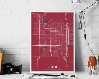 LODI California CA USA map poster color Hometown City Print Modern Home Decor Office Decoration Wall Art Dorm Bedroom Gift