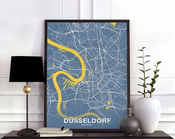 DUSSELDORF Germany map poster color Hometown City Print Modern Home Decor Office Decoration Wall Art Dorm Bedroom Gift