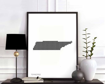 TENNESSEE US state minimal dots retro map poster black white wall decor design modern swiss scandinavian nordic housewarming travel